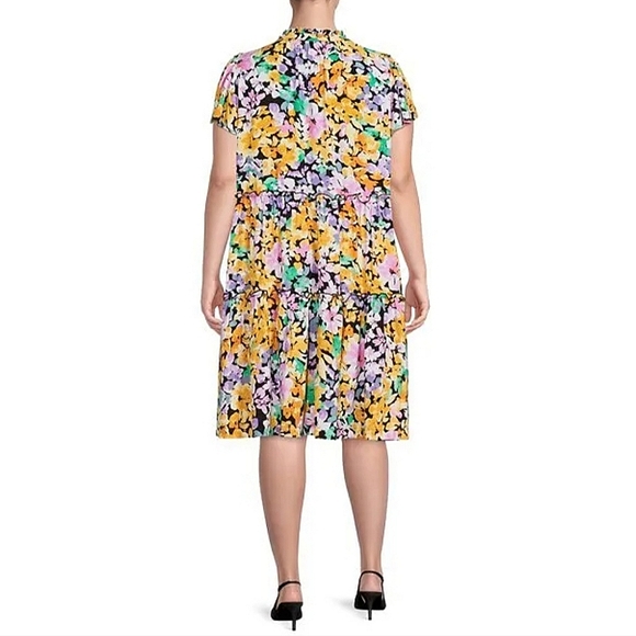 Terra & Sky Floral V-Neck Tiered Women's Dress SIZE: 2X (20W-22W) - Picture 15 of 15
